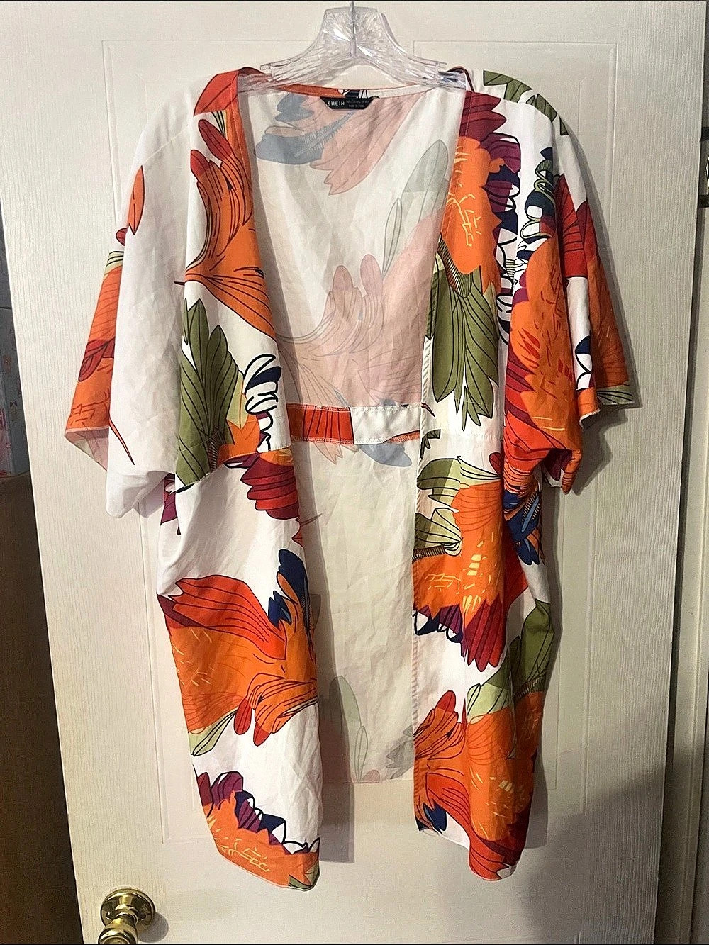 SHEIN Floral Midi Dress in White & Orange Size Medium
